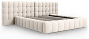 Кремаво тапицирано двойно легло с място за съхранение с включена подматрачна рамка 160x200 cm Mamaia – Micadoni Home