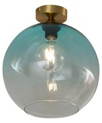 Арт Деко плафон месинг със синьо стъкло - Sandra