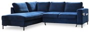 Тъмносин кадифен разтегателен ъглов диван (ляв ъгъл) Lofty Lilly – Miuform