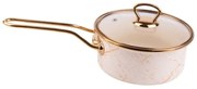Касерола със стъклен капак Goldmann GM 4521-18B, 18x9 см, 2л, Емайл, Индукция, Бял/Старо Злато