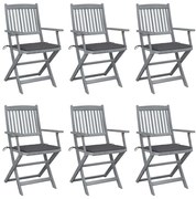 3065407 vidaXL Сгъваеми градински столове, 6 бр, с възглавници, акация масив