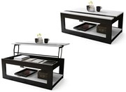 ЛУСО Бял мат/Черен мат - МОДЕРНА МАСА С ПОВДИГАЩ СЕ ПЛОТ + МЯСТО ЗА СЪХРАНЕНИЕ + РАФТ (НА КОЛЕЛА!)