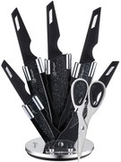 Комплект ножове с поставка BACHMAYER BM 313, 7 части, Ножици, Неръждаема стомана, Черен