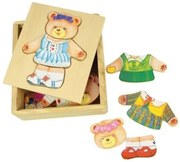 Bigjigs - Дървен пъзел мече за преобличане Мисис Беър