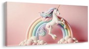 Картина на платно – Приказен еднорог върху пастелна дъга
