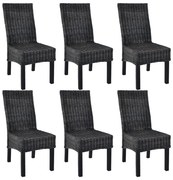 275470 vidaXL Трапезни столове, 6 бр, черни, кубу ратан и мангова дървесина