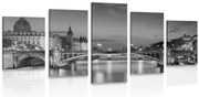 картини от 5 части – Ослепителна панорама на Париж в черно-бяло