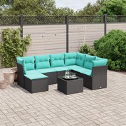 3263223 vidaXL Градински комплект диван с възглавници 8 части черен полиратан