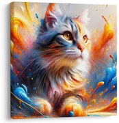 Картина на платно – Коте в вихър от цветове