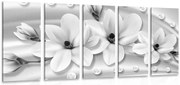 картини от 5 части – Луксозна магнолия с перли в черно-бял вариант