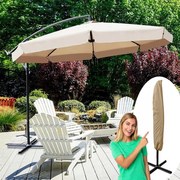 Голям градински чадър в бежов цвят със стойка