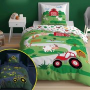 Детско памучно спално бельо, светещо в тъмното - Животни във фермата Ширина: 140 см | Дължина: 200 см