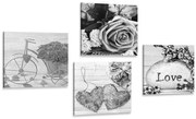 Комплект картини – Черно-бяло натюрморт с надпис Love