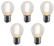 Комплект от 5 E27 димируеми LED Filament крушки G45 прозрачни 4W 470 lm 2700K