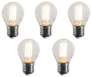 Комплект от 5 E27 димируеми LED филаментни крушки G45 прозрачни 4W 470 lm 2700K