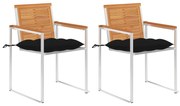 3061510 vidaXL Градински столове с възглавници, 2 бр, акация масив и стомана