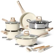 Комплект тенджери и тигани Just Perfecto JL-779, 15 ч, Отливка, Мраморно покритие, Индукция, Съд за готвене на пара, Аксесоари, Бежов