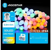 Aigostar - LED външна коледна гирлянда 50xLED/3xAA/8 функции 5,3 m IP44 многоцветна
