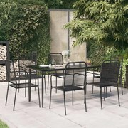 3156541 vidaXL Градински комплект, 7 части, черен, памучно въже и стомана