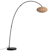 Japandi дъгова подова лампа черна с кафяв абажур - Bida