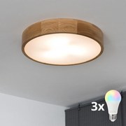 Brilagi - LED RGBW димируема таванна лампа CARVALHO 3xE27/15W/230V Wi-Fi дъб Ø 47,5 см