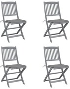 3064564 vidaXL Сгъваеми градински столове, 4 бр, с възглавници, акация масив