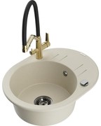 Mexen Kevin кухненска гранитна мивка 1-коморна с кухненски кран Duo, бежова - 6517-69-671701-57-B