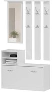 Практичен гардероб за антре с огледало и поставка за обувки 90 x 160 cm Бял