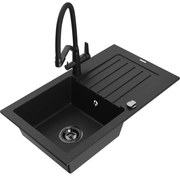 Mexen Pablo мивка от гранит с 1 отделение с плот и кухненски смесител Duo, черно - 6510-77-671701-70-B