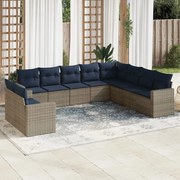 3251508 vidaXL Градински диван с възглавници, 10 части, полиратан, сив
