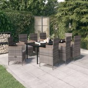 3099436 vidaXL Градински трапезен комплект от 9 части с възглавници сив