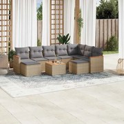 3258951 vidaXL Градински диван с възглавници, 10 части, бежов полиратан