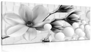 Картина на платно – Черно-бяла магнолия с абстрактни елементи