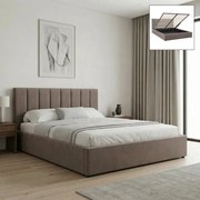 Тапицирано легло Renata TopMebel с място за съхранение в бежов цвят 150x200cm