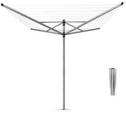 Външен простор Brabantia Lift-O-Matic 90300266, 40 м, Регулируема височина, Метален шиш за вкопаване, Калъф, Торба с щипки, Резистентен на корозия, Инокс