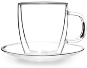 Комплект от 2 стъклени чаши с двойна стена и чинийка, 250 ml Amo - Vialli Design