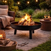 Градинска камина 80 см - голяма градинска камина на дърва с дръжки