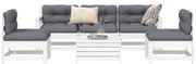 3250729 vidaXL Градински комплект диван от 6 части, бял, масивно дърво бор