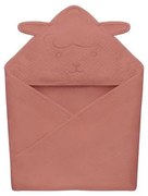 Lionelo - Детска муселинова хавлия с качулка в цвят червен корал