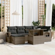 3268050 vidaXL Градински диван с възглавници, 7 части, полиратан, сив