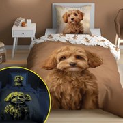 Памучно спално бельо за деца, светещо в тъмното - Симпатично малко куче Ширина: 140 см | Дължина: 200 см