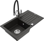 Mexen Pablo гранитна мивка с 1 отделение с отцедник и кухненски смесител Duo, черен/златен металик - 6510-75-671701-07