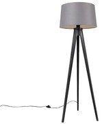 Трипод черен с ленен абажур тъмно сив 45 см - Tripod Classic