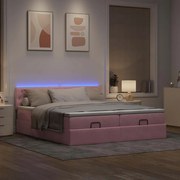 3312952 vidaXL Османска легло с матраци и LED, розово, 200x200 см, кадифе