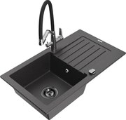 Mexen Pablo гранитна мивка с 1 отделение с оцедник и кухненски смесител Duo, черно с пръски - 6510-76-671701-07-B