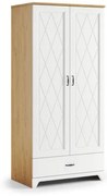 Шкаф ПРОВЕНЗА SZD2SZ1 Каменен дъб/Бял мат - ГАРДЕРОБ С 2 ВРАТИ С ЧЕКМЕДЖЕ, РАФТ И РЕЛСА ЗА ЗАКАЧАЛКИ РЕТРО