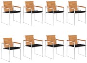 3078531 vidaXL Градински столове 8 бр с възглавници масивно акациево дърво