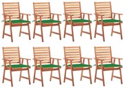 3078379 vidaXL Градински трапезни столове, 8 бр, с възглавници, акация масив