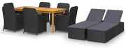 3067914 vidaXL Градински трапезен комплект, 9 части, черен