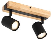 Интелигентен таванен прожектор черен с дърво 2 светлини регулируем вкл. Wifi GU10 50mm - Jeana